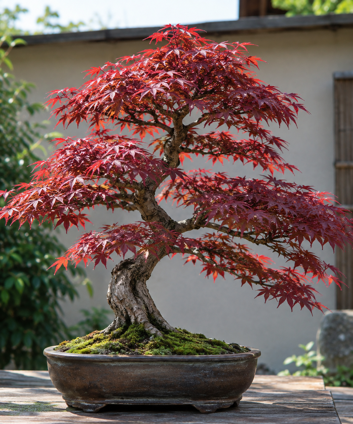 Japanese Maple bonsai in glazed blue-grey ceramic